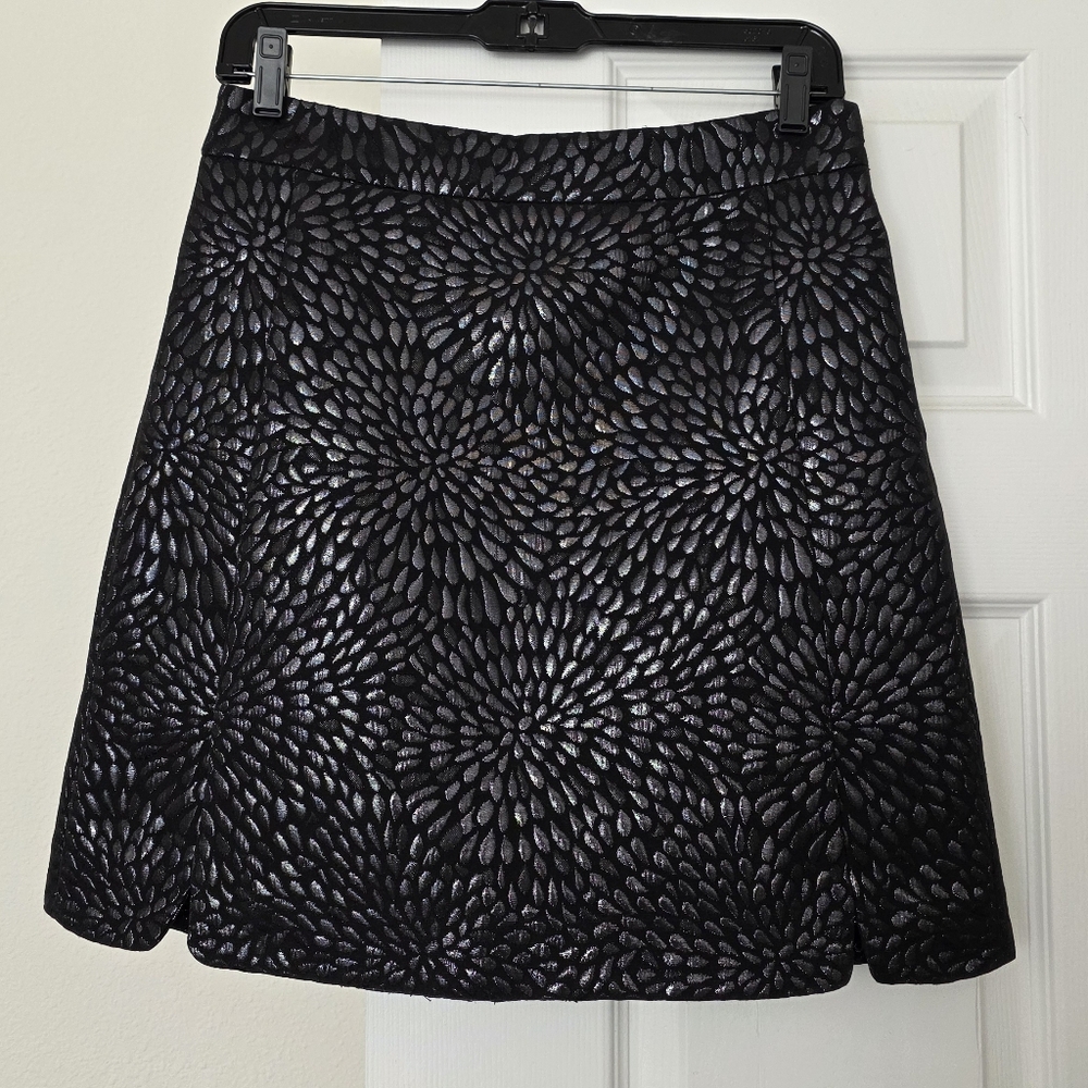 LOFT Jacquard Shimmer Black Metallic Mini Skirt, Size 2